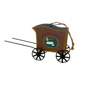 Vtg Amish Covered Wagon Christmas Ornament Hand-Painted Hardware Saw Hammer Tool